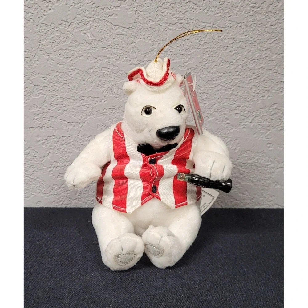 Coca Cola Polar Bear in Soda Fountain Outfit Plush Ornament Christmas Ornament
